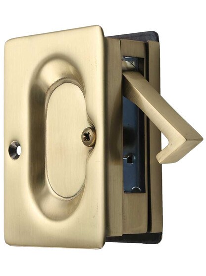 Premium Quality Mid-Century Pocket Door Set In Antique Brass.